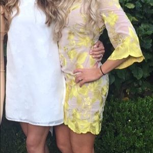 Dress the Population yellow and nude dress